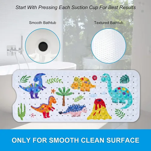 Miniatura 6 de Tapete de baño para bebé para niños, tapete de baño extra grande de 40 x 16 pulgadas, antideslizante, con dibujos animados, con ventosas y orificios