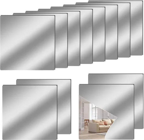 Miniatura 9 de Hojas de espejo flexibles de acrílico de 12" x 12", paquete de 8 azulejos de espejo cuadrados autoadhesivos cortables, calcomanías de pared, espejos
