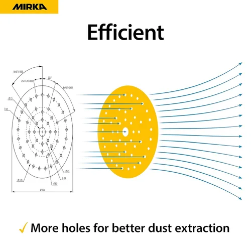 Miniatura 4 de Mirka Gold Multifit Papel de Lija de 5'' Grano 220 con Gancho y Bucle, Paquete de 50 Discos de Lija de 5 Pulgadas para Lijadora Orbital