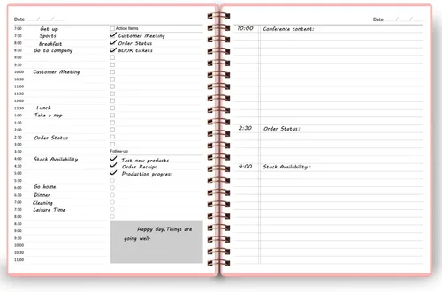 Miniatura 3 de Agenda diaria sin fecha: agenda sin fecha con horarios, artículos de acción y seguimiento, cuaderno organizador diario A4 para aumentar la Rosado