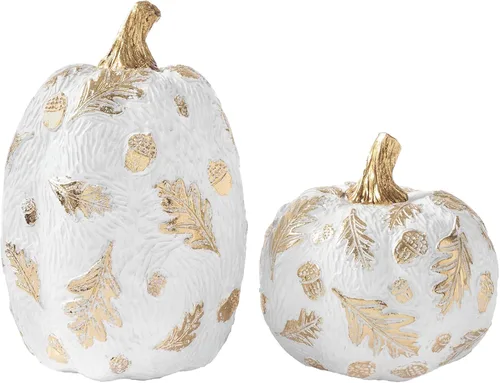 Miniatura 8 de DN DECONATION - Centros de mesa de decoración de calabaza de otoño, 2 piezas, oro blanco Artificial Pumpkins Figurines for Autumn Thanksgiving