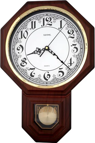 Miniatura 29 de JUSTIME Reloj de pared clásico vintage tradicional de estilo Schoolhouse, con péndulo y melodía Westminter cada hora, relojes de pared con melodía