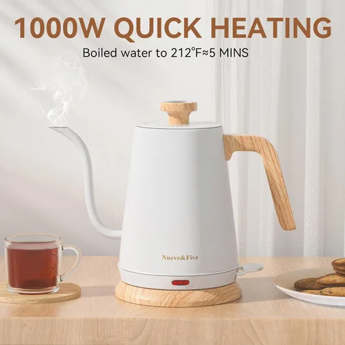 Miniatura 5 de Nueve&Five Hervidor Eléctrico de Cuello de Ganso con Termómetro, Hervidor de Té Eléctrico 1L con Apagado Automático, Hervidor de Agua Caliente 1000W