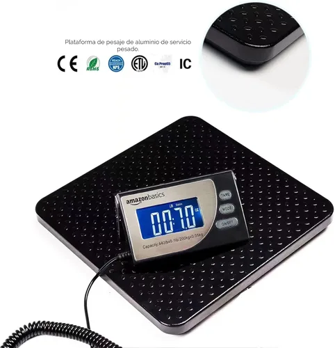 Miniatura 2 de Amazon Basics Báscula postal digital, resistente, plataforma de aluminio, capacidad de 440 libras, legibilidad de 1 onza, color negro