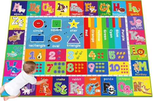 Miniatura 3 de ABC - Alfombra infantil para sala de juegos, alfombra de juego educativo para niños, alfombras preescolares con ABC, números, alfombras