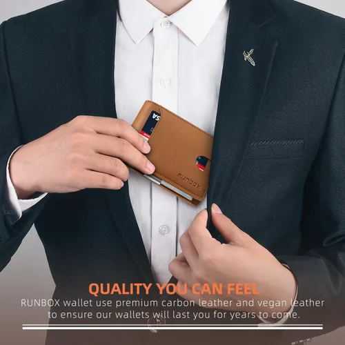 Miniatura 153 de RUNBOX - Carteras delgadas para hombre, cartera de piel con pinza para el dinero, cartera de bolsillo frontal con bloqueo RFID, tarjetero