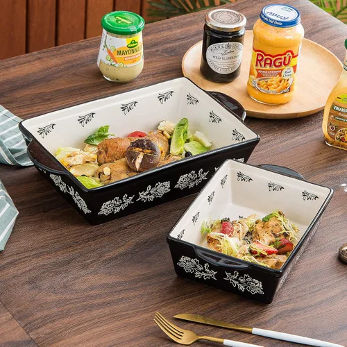 Miniatura 5 de Wisenvoy Plato de cerámica para lasaña, cacerola, juego de 3 piezas para hornear, platos para hornear, juego de platos para hornear