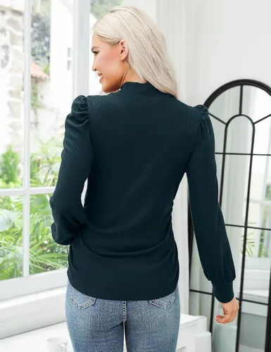 Miniatura 6 de Coolmee Camiseta de maternidad de punto acanalado para mujer, cuello alto falso, manga larga, túnica fruncida para embarazadas