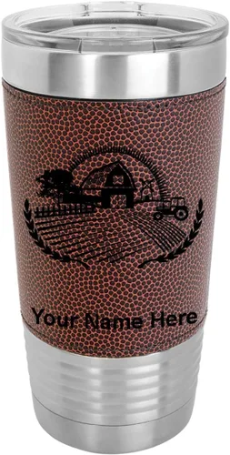 Miniatura 13 de LaserGram Vaso aislado al vacío de 20 onzas, granja, grabado personalizado incluido (piel sintética, estilo béisbol)