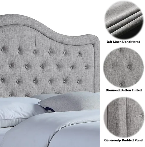 Miniatura 2 de Rosevera Grayson - Cama de cabecera ajustable con poliéster fino y acolchado de botones para dormitorio, matrimonial, color ceniza Gris