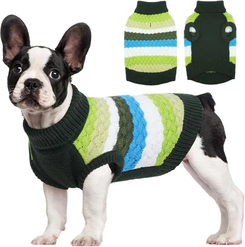 Miniatura 10 de Kuoser Suéter grande para perro, suéteres de punto de cuello alto para perros grandes, rayas coloridas, chaleco de punto para mascotas, ropa cálida