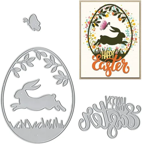 Miniatura 6 de Troqueles de corte de metal de conejito para hacer tarjetas y decoraciones de álbumes de fotos, lindos conejos, troqueles de hierba, plantillas