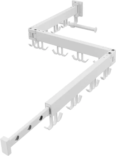 JOOM Tendedero de ropa montado en la pared, estante de secado de ropa plegable, retráctil, plegable (tres pliegues, gancho mejorado), estante de
