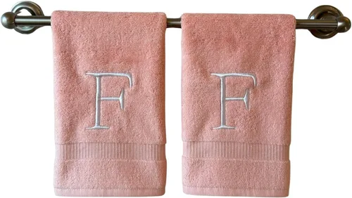 Miniatura 78 de Toalla de mano con inicial beige para baño, toalla bordada decorativa de calidad de hotel de lujo con monograma para tocador, spa, certificado