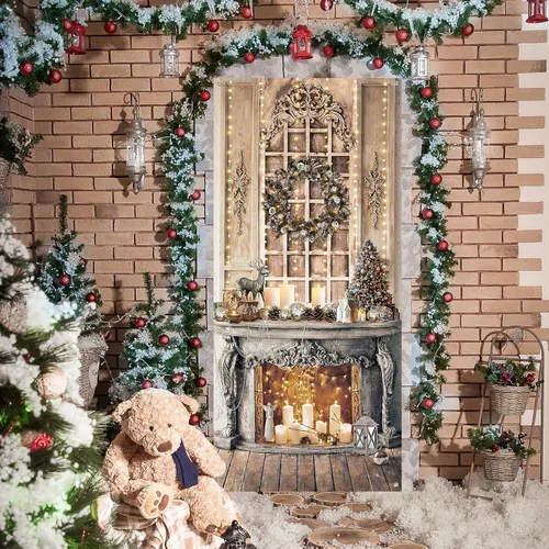 Miniatura 9 de Buryeah Decoración de puerta de Navidad, cubierta de puerta de chimenea de Navidad, pancarta de cascanueces de Navidad, telón de fondo, soporte