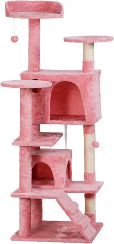 Miniatura 13 de ZENY - Árbol para gatos 53‘‘ , con postes de sisal y 2 habitaciones de peluche, muebles para gatos Marrón