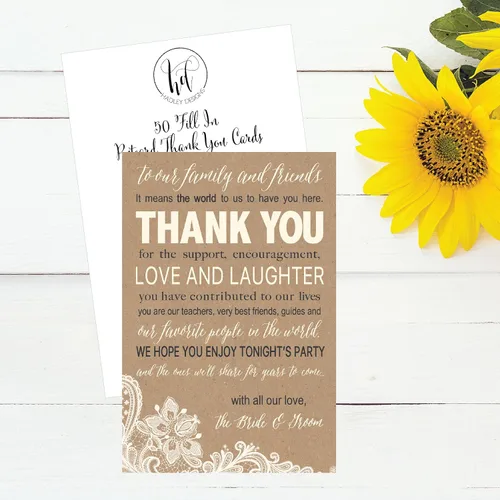 Miniatura 3 de Hadley Designs 50 tarjetas de agradecimiento de papel kraft para bodas, recuerdos para familiares e invitados