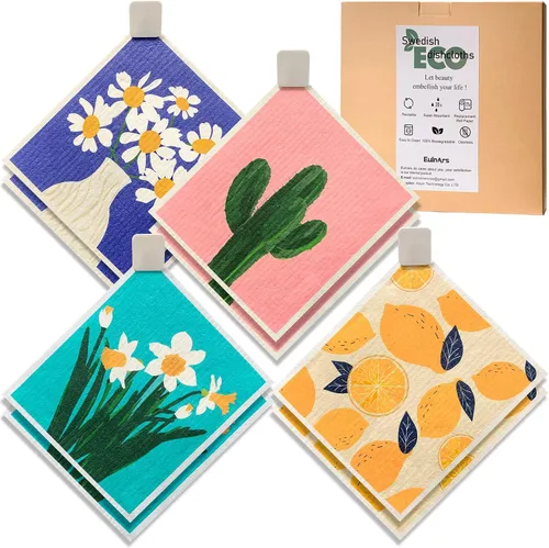 Miniatura 19 de Eulnars - Paños de cocina suecos, 8 unidades, toallas de papel reutilizables con clips, toallas de cocina suecas sin rayar, paños de esponja