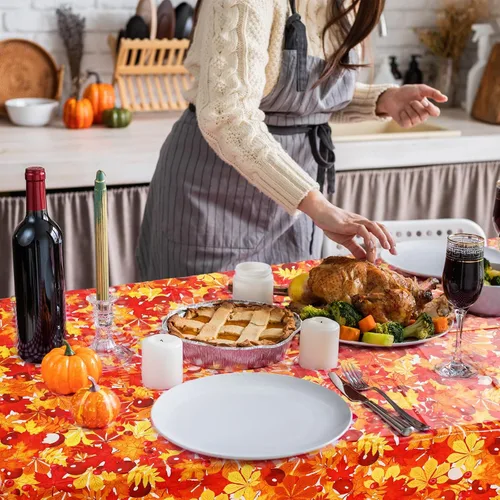 Miniatura 6 de Preboun Mantel de plástico de otoño de 3 piezas de 54 x 108 pulgadas, mantel desechable de Acción de Gracias, mantel rectangular impermeable
