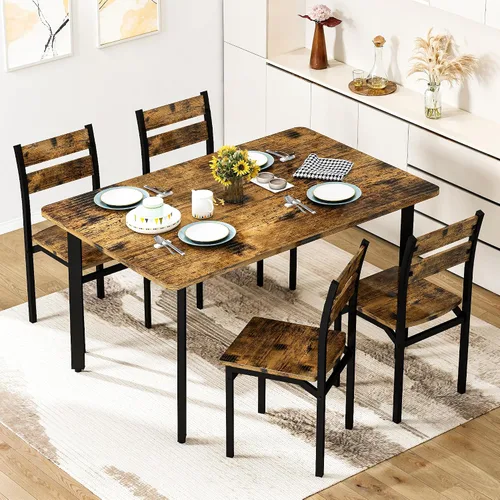 Miniatura 8 de Recaceik Juego de mesa de comedor para 4 sillas de mesa de cocina de madera, juego de mesa de comedor de 5 piezas de granja de 43 pulgadas, juego