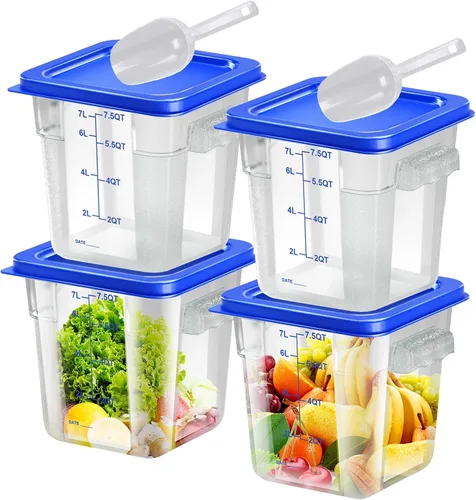 Miniatura 11 de 6 piezas recipientes de almacenamiento de alimentos de 2 cuartos con tapa, recipientes de almacenamiento comercial cuadrados transparentes con asa