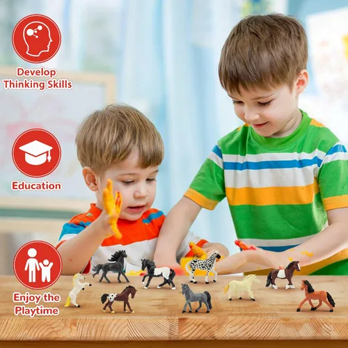 Miniatura 9 de Toymany Juego de 12 figuras de caballos pequeños de 2-3 pulgadas, figuras de ponis y potros pequeños de plástico, decoración para pasteles