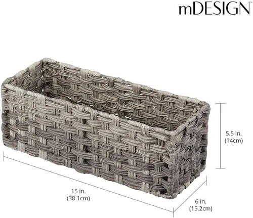 Miniatura 2 de mDesign Cesta de papel higiénico tejida rústica de granja, organizador de almacenamiento pequeño para encimera de baño o parte superior del inodoro