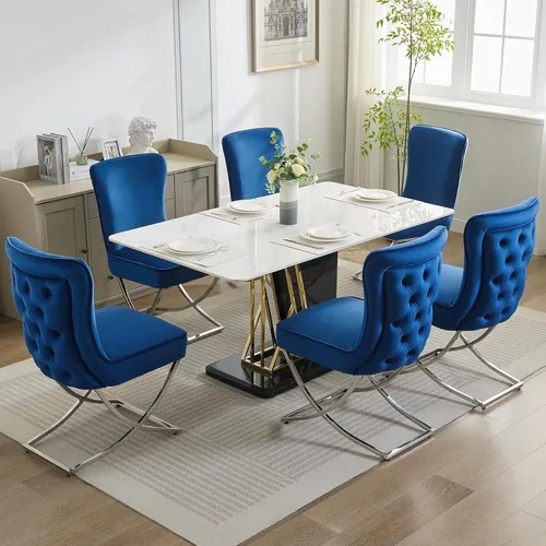 Miniatura 7 de WUTUTUEE Sillas de Comedor de Terciopelo de Lujo, Sillas de Acento Capitoné Tapizadas Sin Brazos con Patas de Metal Plateado en Forma de X, Juego