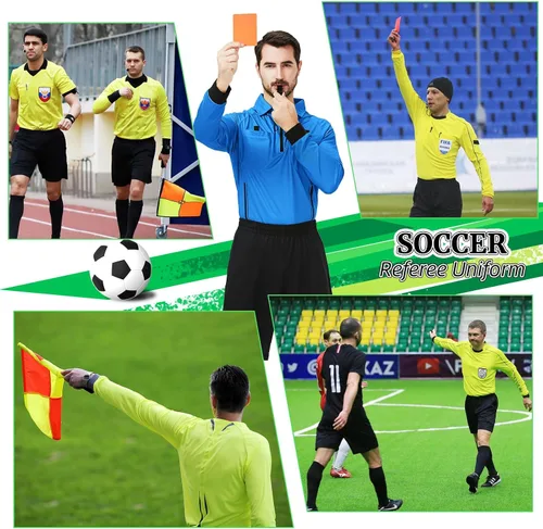 Miniatura 6 de CUTIEHON Camiseta de árbitro de fútbol, camiseta oficial de árbitro de fútbol profesional de manga larga, con un soporte para insignia y bolsillos
