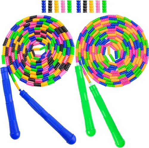 Miniatura 7 de Cuerda de saltar larga doble holandesa de 16 pies, paquete de 2, cuerda de saltar para niños y adultos, cuerda de saltar segmentada con cuentas Azul