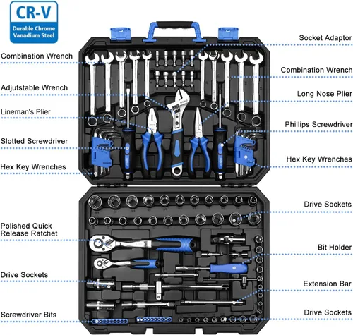 Miniatura 2 de DEKO PRO Kit de herramientas de 118 piezas profesional de reparación de automóviles, paquete combinado, llave de vaso con herramientas mecánicas más