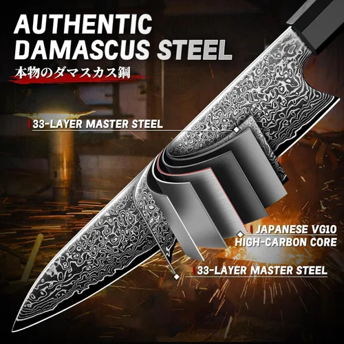 Miniatura 3 de TIVOLI Juego de cuchillos de Damasco de 3 piezas, cuchillo de cocina japonés VG10, juego de cuchillos de chef ultra afilados con mango octogonal