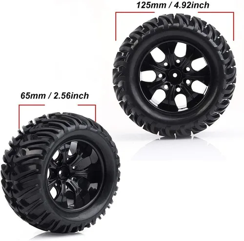 Miniatura 6 de Dilwe Neumáticos de automóvil a control remoto, 4 unidades de neumáticos de goma con patrón en forma de Y con cubos para camión RC escala 1/10