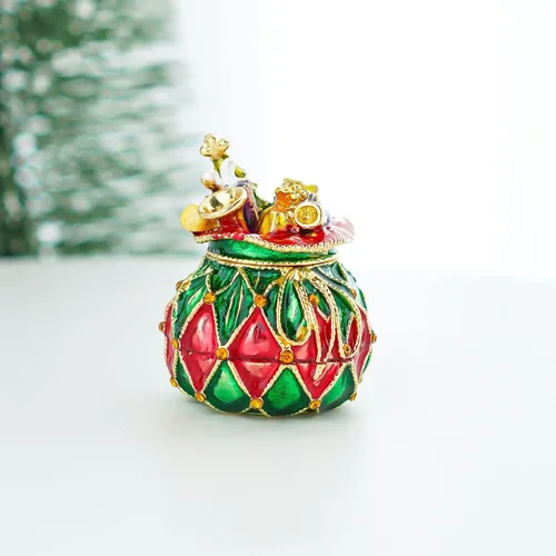 Miniatura 23 de YU FENG Cajas de adornos de Navidad con bisagras con diamantes de imitación con lazo y trompeta esmaltada decorativa