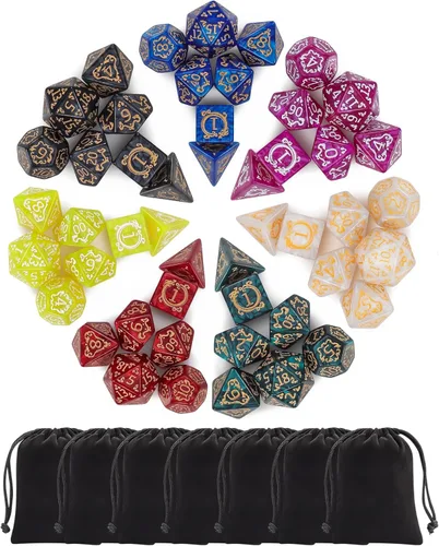 Miniatura 10 de CiaraQ Juego de dados poliédricos - Dados para juegos de rol DND para Calabozos y Dragones, juego de mesa RPG, doble color, 35 piezas
