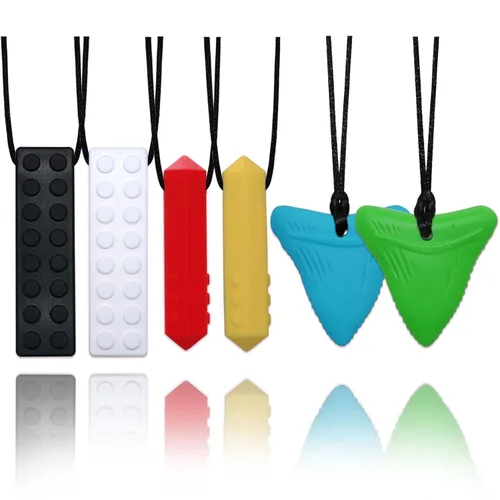 Miniatura 8 de Collares masticables para niños sensoriales, paquete de 6 collares masticables para niños sensoriales con autismo, TDAH, TEP, masticación