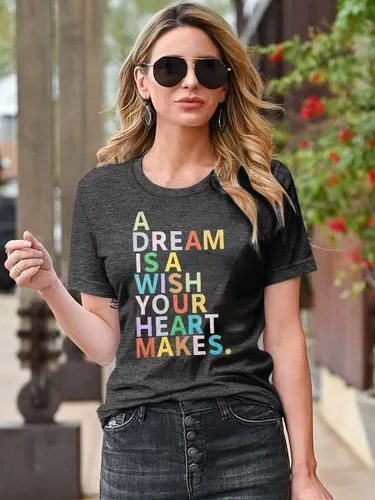 Miniatura 6 de A Dream is A Wish Your Heart Makes - Camiseta de manga corta con estampado de letras divertidas para mujer