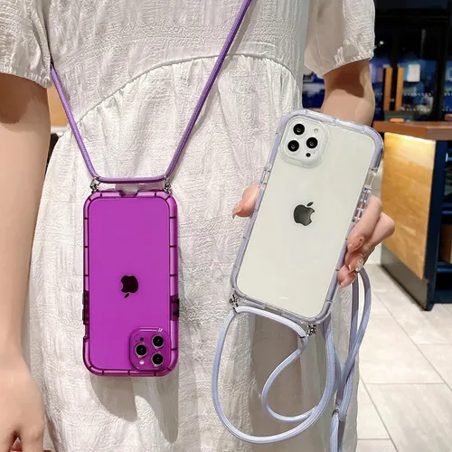 Miniatura 3 de Funda transparente para iPhone 13 Pro Max con cordón cruzado, delgada, translúcida, a prueba de golpes, suave, con correa de hombro ajustable