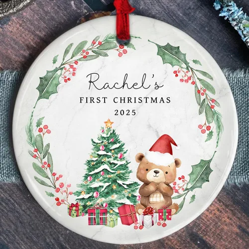Miniatura 11 de Adorno personalizado de cerámica para la primera Navidad del bebé 2025 – Recuerdo navideño de copo de nieve personalizado con nombre, nuevo adorno