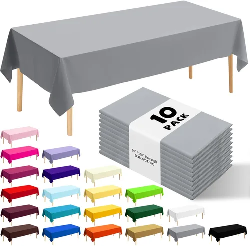 Miniatura 49 de Paquete de 10 manteles desechables de plástico premium de 54 x 108 pulgadas, mantel rectangular para mesa, para cumpleaños, bodas, Navidad, Beige
