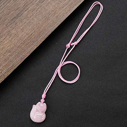 Miniatura 4 de Jovivi - Collar de zorro con cuarzo rosa natural y hielo de obsidiana con piedras preciosas de cristal curativo collar y dije de protección