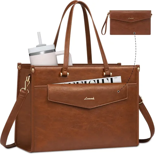 Miniatura 18 de LOVEVOOK Bolsa de mano para laptop para mujer, bolsa de trabajo profesional 2 en 1 de 15.6 pulgadas, maletín de negocios con bolso de mano, bolso