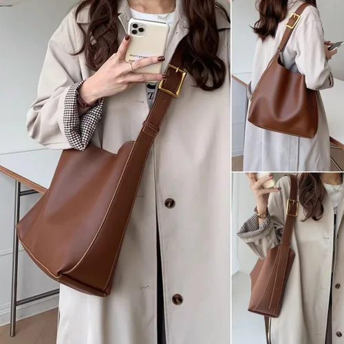Miniatura 6 de Bolso bandolera de piel sintética para mujer, bolsos cruzados de diseño para mujer, bolso de mano vegano grande retro con cartera