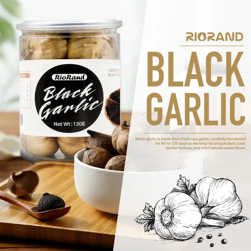 Miniatura 3 de RioRand Ajo negro 130g Ajo negro entero envejecido para 90 días completos Frasco de ajo negro 0.28 libras
