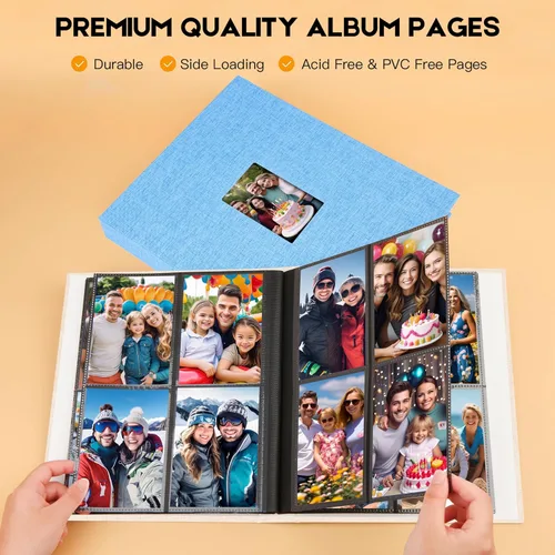 Miniatura 7 de Álbum de fotos de 3.5 x 5, álbum de fotos de 3.5 x 5 con capacidad para 256 fotos, cubierta de lino con ventana frontal, álbumes de fotos de 3 x 5