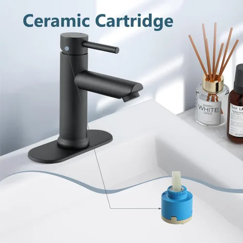 Miniatura 4 de Aolemi Grifo de baño de un solo agujero, grifo de lavabo de baño de una sola manija con líneas de suministro, con drenaje desplegable y placa