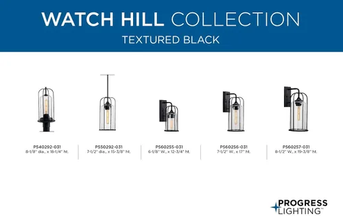 Miniatura 15 de Progress Lighting Watch Hill Collection - Farol de pared grande con textura de cristal transparente negro con textura de 1 luz para casa de campo