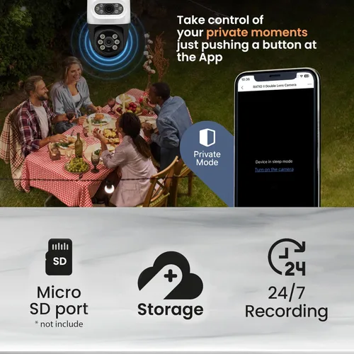 Miniatura 5 de VTA+ Cenefa de cámara de seguridad para exteriores de doble lente 2K, seguimiento de movimiento, rotación de 280°, visión nocturna a color, WiFi