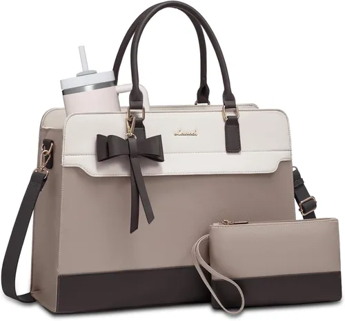 Miniatura 9 de LOVEVOOK Bolso para laptop de mano para mujer, bolso de trabajo de cuero, bolso de negocios impermeable para profesora, bolso de mano grande