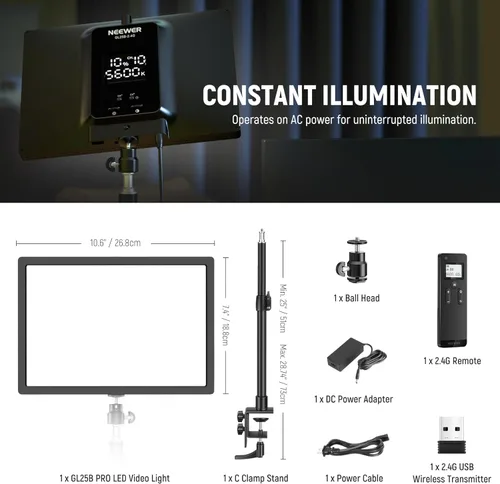 Miniatura 9 de NEEWER 25W 12.9" Luz Clave de Transmisión con Soporte de Escritorio/Control Remoto 2.4G/Transmisor USB, Control de APP para PC/Mac 2300Lx/0.5m